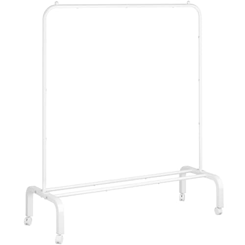 White Metal Clothes Rack with Bottom Shelf for Hanging Shirts Jeans Coats