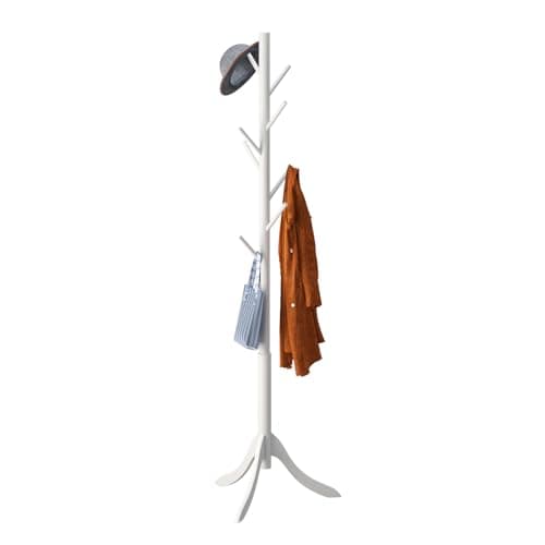 Bamboo Freestanding Coat Rack with 8 Hooks for Entryway (Natural)