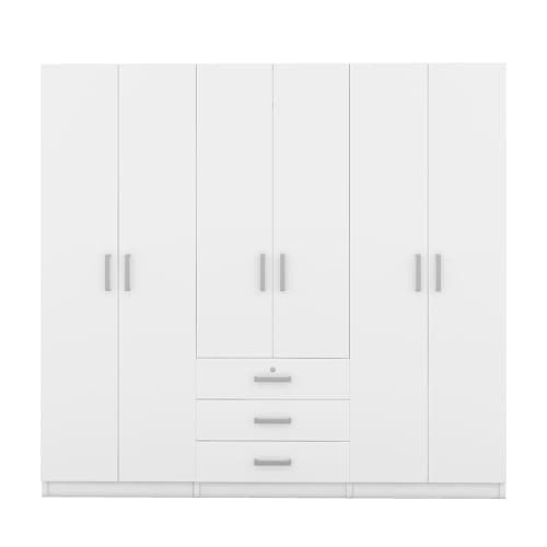 Merax Large 6-Door White Wooden Wardrobe, Tall Armoire Closet Organizer