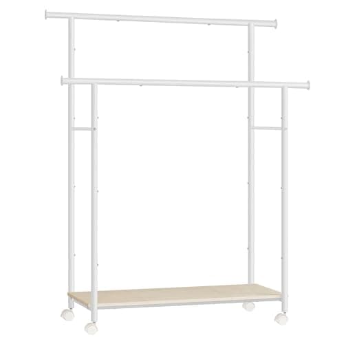 SONGMICS 38.8-Inch Metal Clothing Rack with Shelf, Up to 110 lbs, Natural Beige & Cloud White
