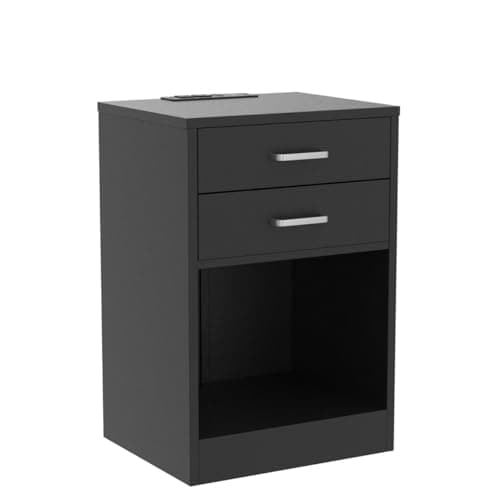 ADORNEVE Black Nightstands Set of 2 with Charging and LED Lights