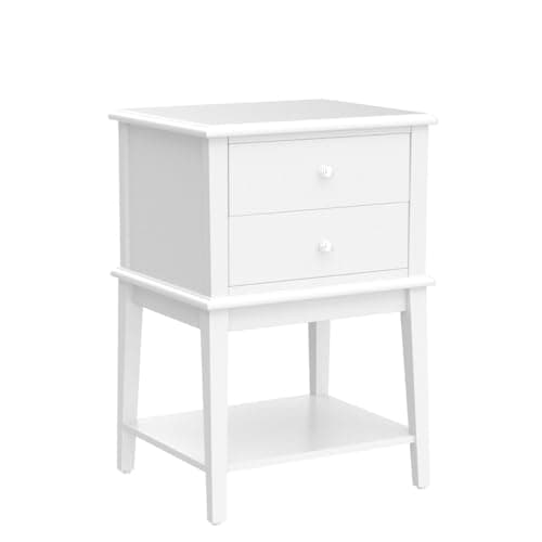 Modern White Nightstand with 2 Drawers, Tall 28" Living Room Bed Side Table