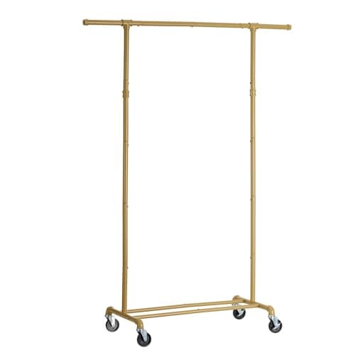 Heavy Duty Rolling Clothes Rack, Gold, Max 400Lbs, Double Rod Organizer