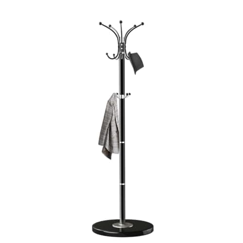 Golden Solid Stainless Steel Coat Rack with 8 Hooks and Natural Marble Base