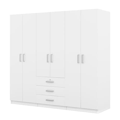 Merax Large 6-Door White Wooden Wardrobe, Tall Armoire Closet Organizer