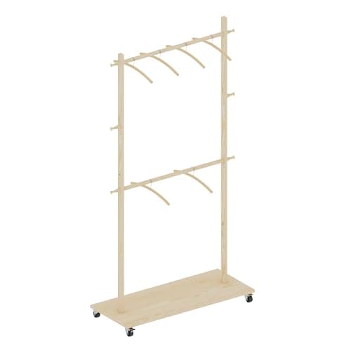 Freestanding Wood Coat Rack with 2 Stems and Pulley, for Hanging Coats and Clothes