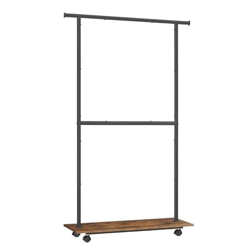 SONGMICS 38.8-Inch Metal Clothing Rack with Shelf, Up to 110 lbs, Natural Beige & Cloud White