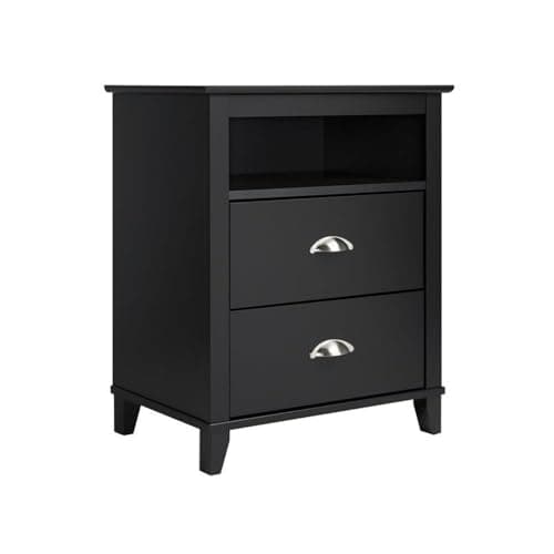 Prepac Rustic Ridge Black Nightstand, 2 Drawers + Shelf for Bedroom