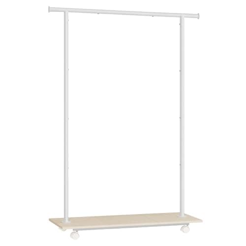 SONGMICS 38.8-Inch Metal Clothing Rack with Shelf, Up to 110 lbs, Natural Beige & Cloud White