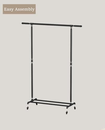Heavy Duty Black Metal Pipe Clothing Rack with Wheels for Home Use
