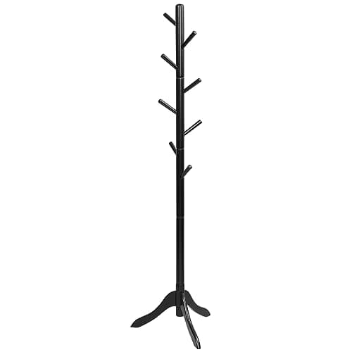 Tangkula Adjustable Height Wooden Tree Coat Rack with 8 Hooks