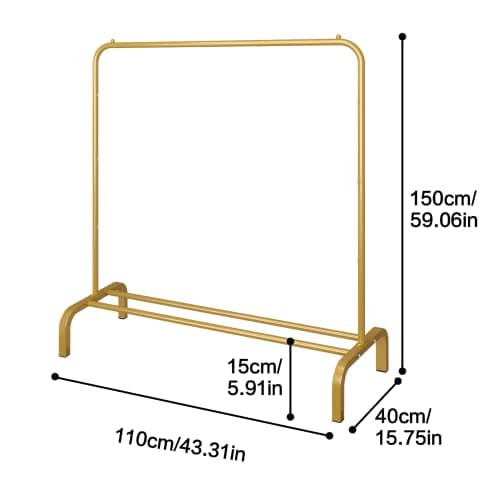 JIUYOTREE Gold Metal 43.3" Clothing Rack with Bottom Shelf for Hanging Clothes Coats Skirts Shirts Sweaters