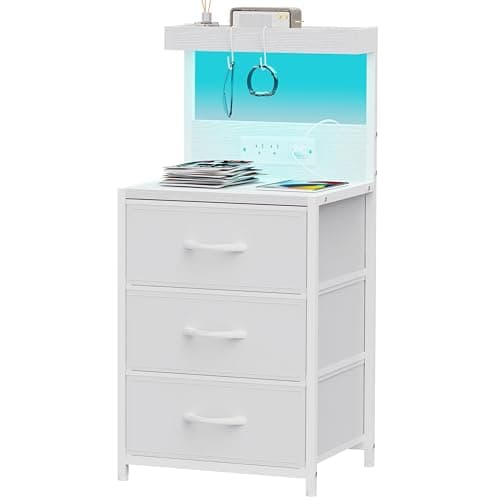 Rustic Brown Nightstand with Charging Station and Storage