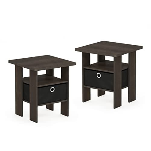 Furinno Andrey Dark Brown/Black End Table with Bin Drawer