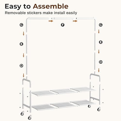 MISSLO Heavy Duty Rolling Clothes Rack with Shelves, White