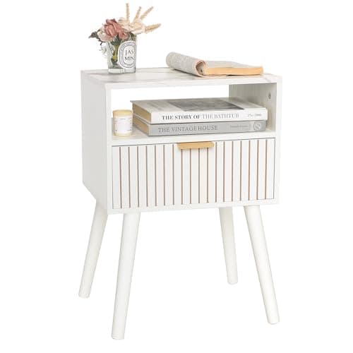 MaxSmeo White Mid Century Modern Nightstand with 2-Tier Storage for Bedroom