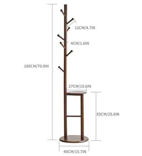 Natural Wooden Coat Tree with Organizer Tray and Shelf