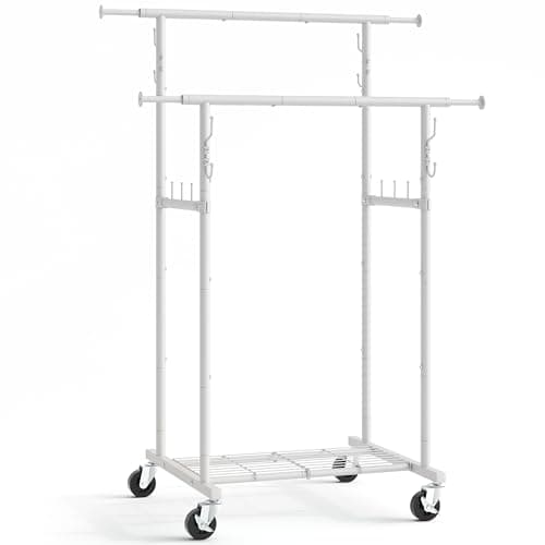 Gewudraw Heavy-Duty Rolling Clothes Rack with Wheels and Shelves - 64.2 inch Black Metal Garment Rack
