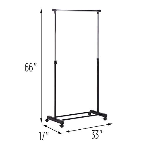 Honey-Can-Do GAR-01122 Chrome Adjustable Height Rolling Clothes Rack 30 lbs