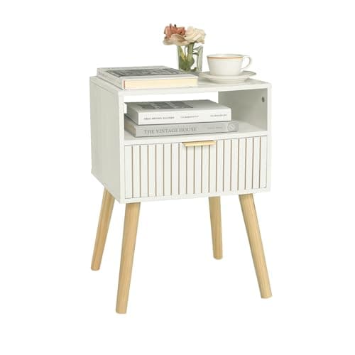 MaxSmeo White Mid Century Modern Nightstand with 2-Tier Storage for Bedroom