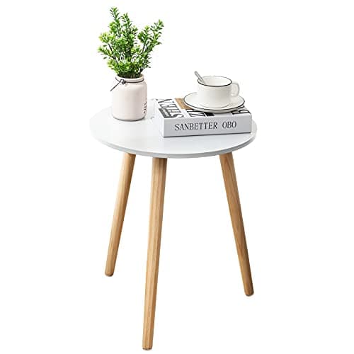 Apicizon White Round Side Table Set of 2, Modern Living Room Nightstand