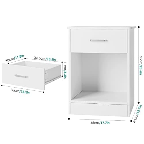Fotosok 2-Tier Bedside Table with Drawer & Storage, White