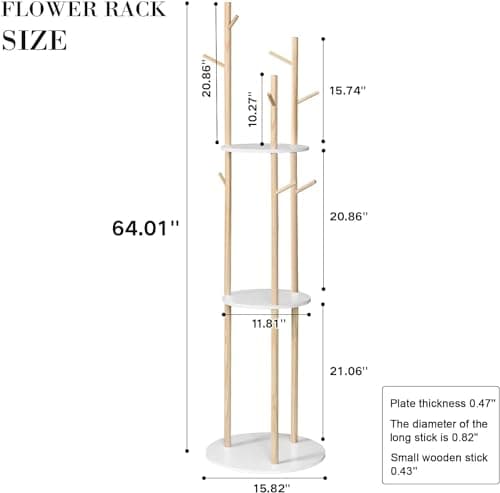 LIWSHWZ White Free Standing Coat Rack with Shelf & 9 Hooks for Home Entryway