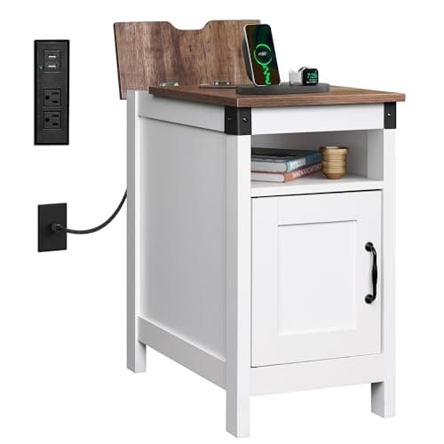 WLIVE Greige Farmhouse End Table Set with Charging Station
