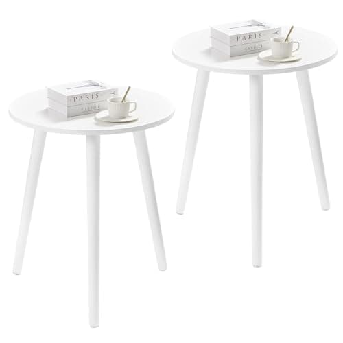 Apicizon White Round Side Table Set of 2, Modern Living Room Nightstand