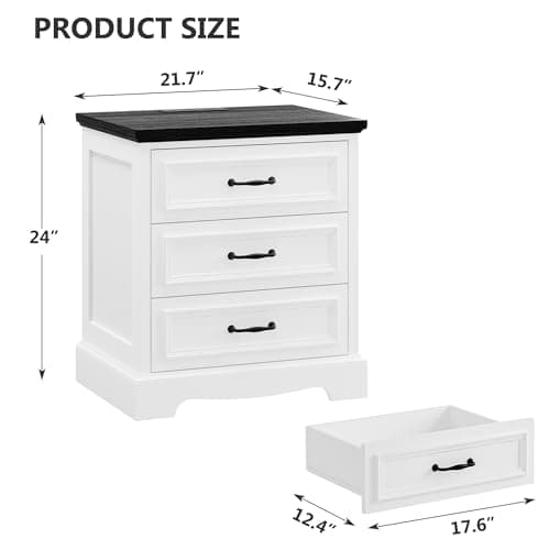 Alohappy Farmhouse Nightstand Set of 2, Wood Nightstand with 3 Drawers and Charging Station