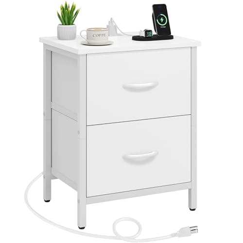 Vagusicc Greige Nightstand Set of 2 with Charging Station