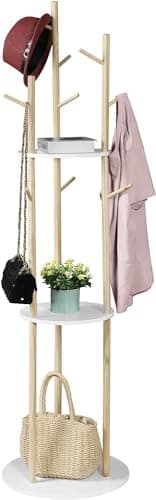 LIWSHWZ White Free Standing Coat Rack with Shelf & 9 Hooks for Home Entryway