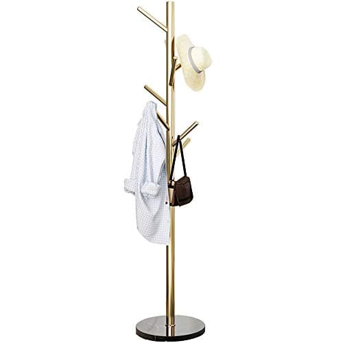 Jolitac Golden Satin Steel Coat Rack with Marble Base & Hooks
