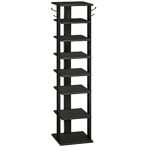 HOOBRO 8 Tier Vertical Shoe Rack, White Hook Storage, Space Savvy Entryway Organizer