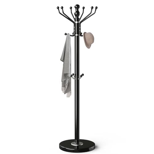 Golden Solid Stainless Steel Coat Rack with 8 Hooks and Natural Marble Base