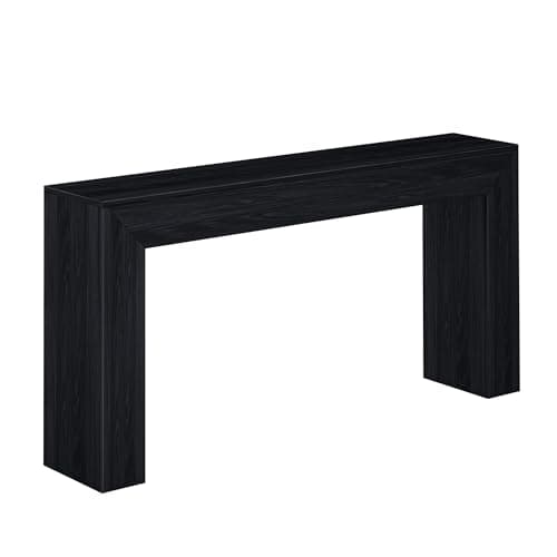Plank+Beam Grand Console Table, 66 Inch Modern Solid Wood, Black Wirebrush