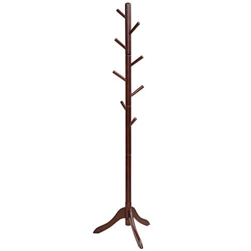 Tangkula Adjustable Height Wooden Tree Coat Rack with 8 Hooks