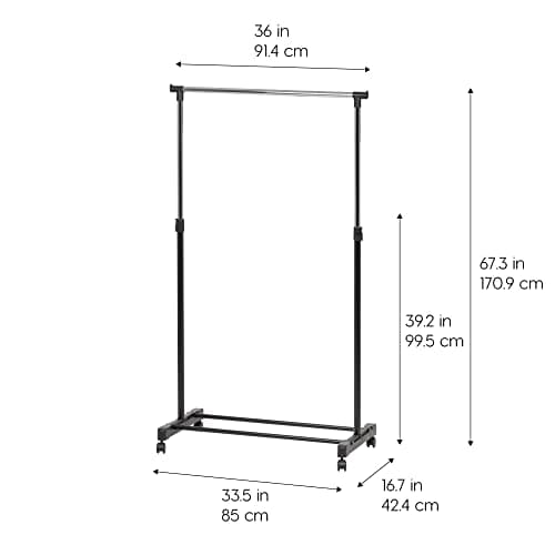 IRIS USA Portable Clothes Rack, Height Adjustable with Lockable Wheels, Single Rod Wardrobe