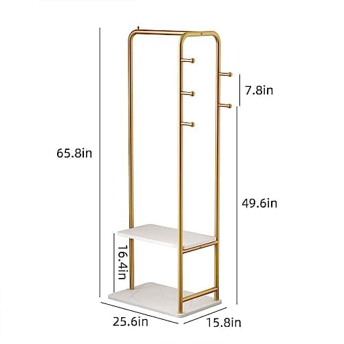 Heavy Duty Gold Metal Clothing Rack with Marble Base for Organizing Clothes, Coats, Bags, Skirts, Shirts