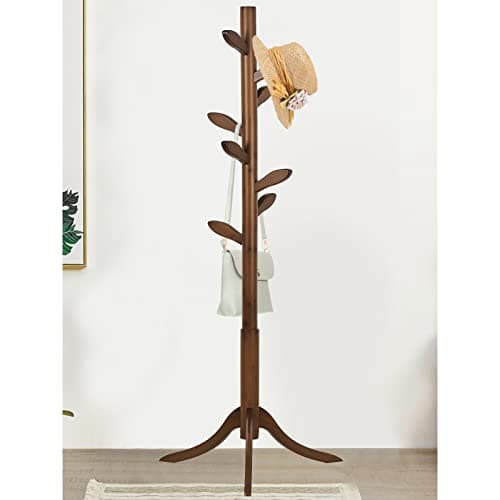 Vintage Brown Freestanding Coat Rack with 8 Hooks, 3-Size Adjustable for Entryway and Bedroom