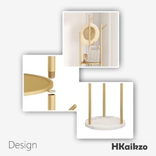 Gold Coat Rack Stand with 3 Shelves & 9 Hooks, Marble Base & Tree Hanger