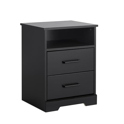 Prepac Rustic Ridge Black Nightstand, 2 Drawers + Shelf for Bedroom