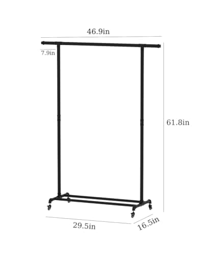 Heavy Duty Black Metal Pipe Clothing Rack with Wheels for Home Use