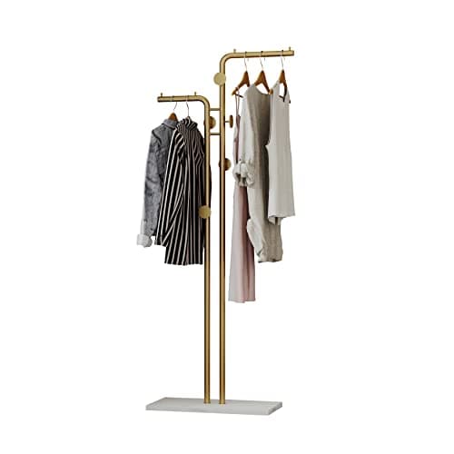 Gold Coat Rack Stand with 3 Shelves & 9 Hooks, Marble Base & Tree Hanger