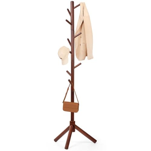 3 Height Adjustable Solid Wood Coat Rack with 9 Hooks (White)