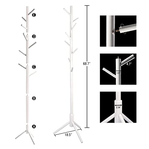 Tree-Shaped Solid Wood Coat Rack with 8 Hooks for Living Room, Bedroom, Office