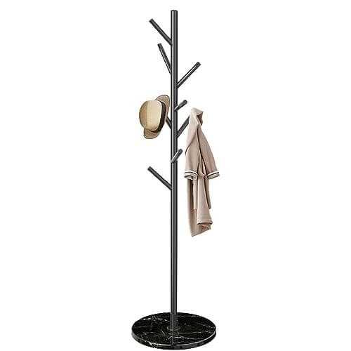 Golden Solid Stainless Steel Coat Rack with 8 Hooks and Natural Marble Base
