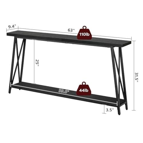 Extra Long Industrial Black Console Table CTHB4801