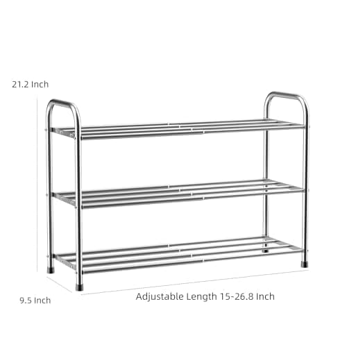 Sturdy 3-Tier Stainless Steel Shoe Rack, Strong Capacity, Easy Install, Space-Saving Closet Organizer