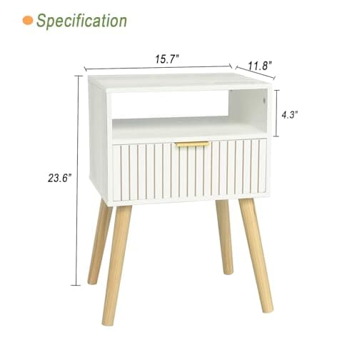 MaxSmeo White Mid Century Modern Nightstand with 2-Tier Storage for Bedroom